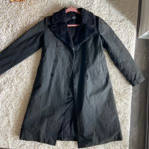 Vintage black leather A.P.C trench coat with fur collar